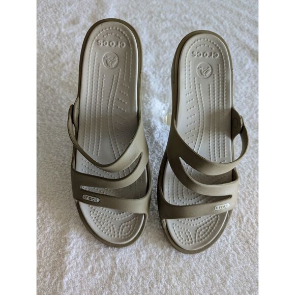 Crocs Patricia Tan Slide Comfort Z Shape Strap Sandals  Sz 9 - Picture 9 of 9